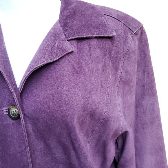 Terry Lewis Classic Luxuries Purple Suede Leather Jacket Button Down Sz M - Picture 3 of 16